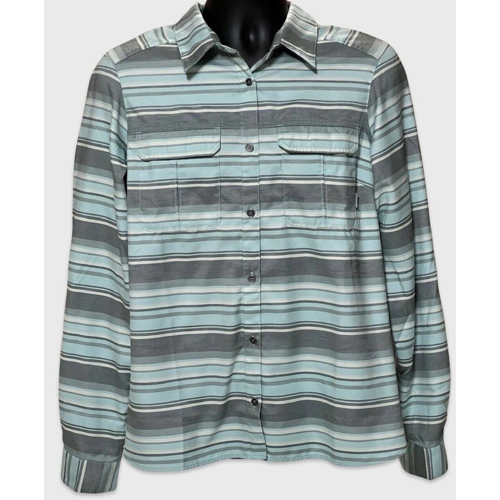 Columbia Women's Pilsner Lodge Blue Stripe Button Up Shirt Omni-Wick, Size XL